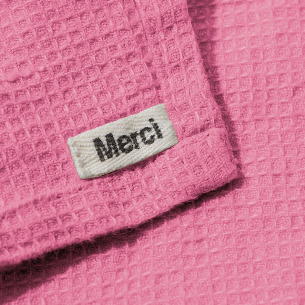 Serviette de bain invité en lin - Nid d'abeille - Rose Garance