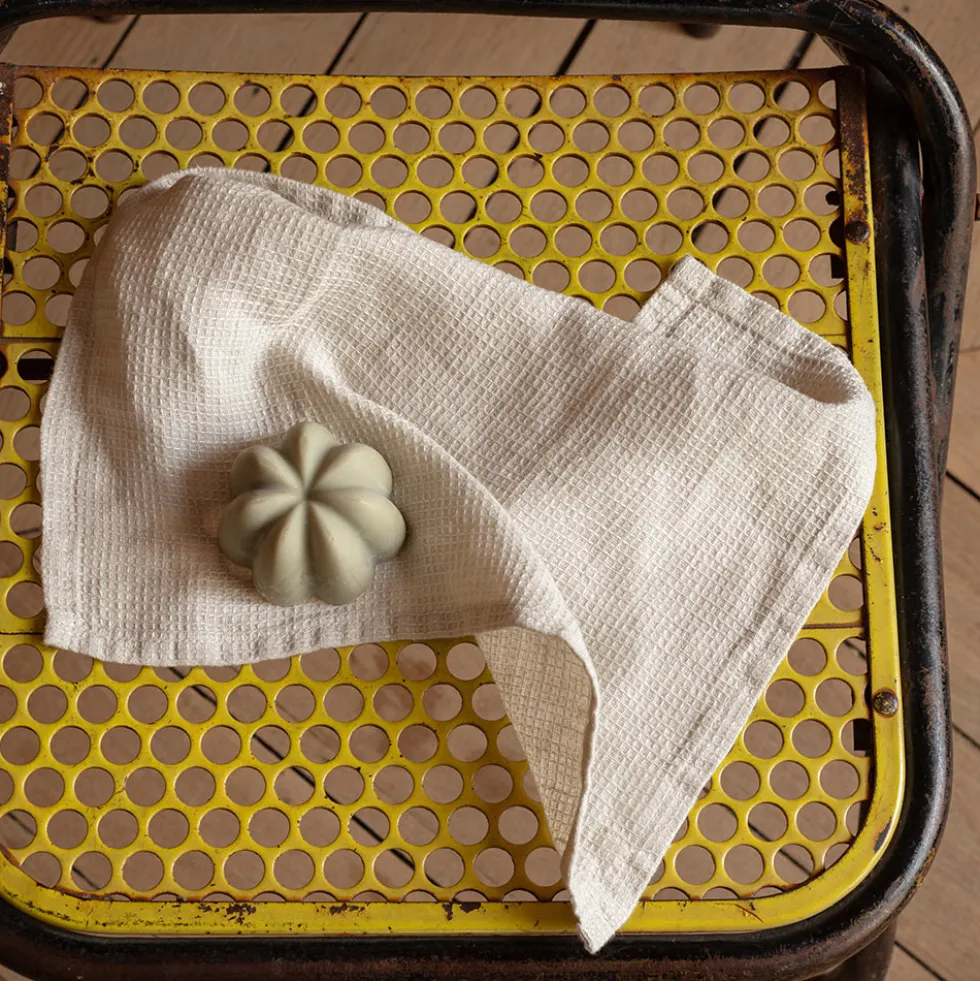 Serviette de bain invité en lin - Nid d'abeille - Pierre