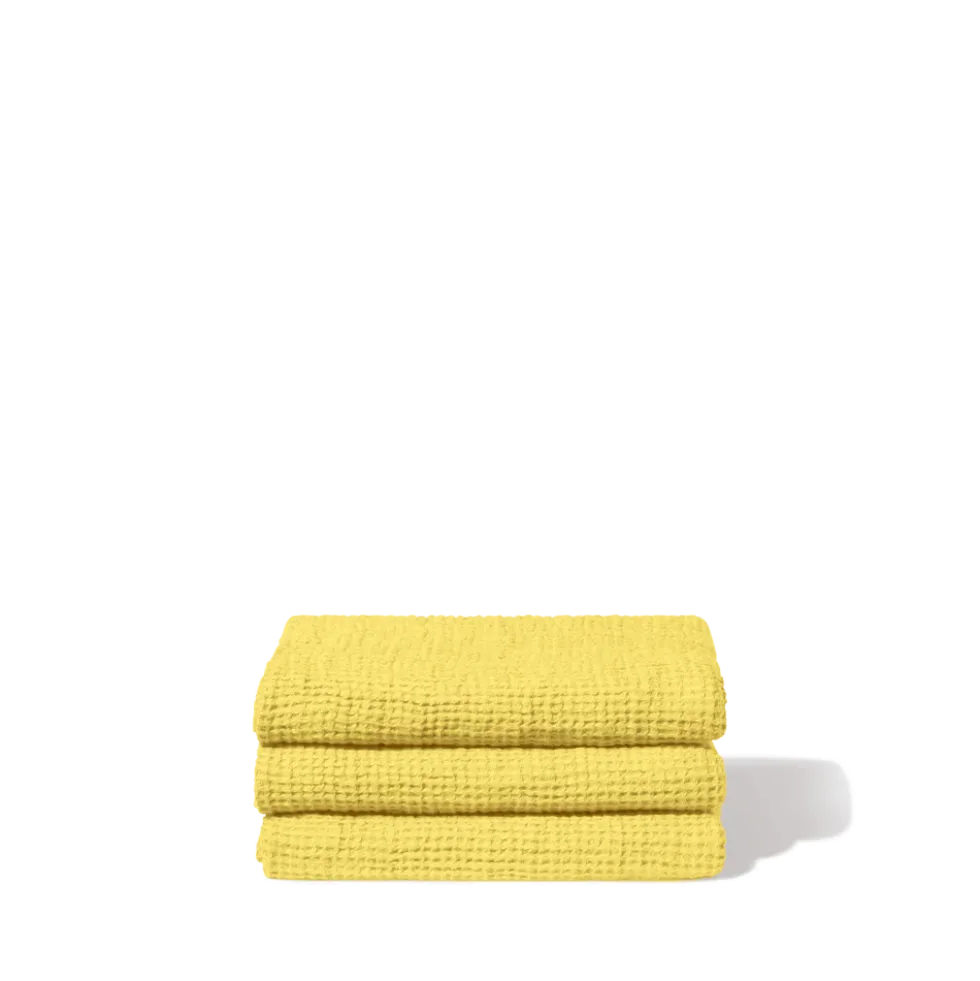 Serviette de bain invité en lin - Nid d'abeille - Jaune Citronnade