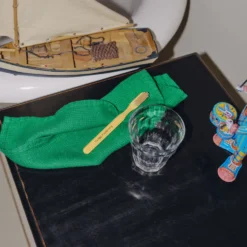 Serviette de bain invité en lin - Nid d'abeille - Vert Potager