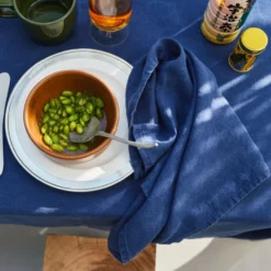 Serviette de table en lin lavé - Bleu Shibori