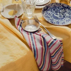 Serviette de table en lin lavé - Rayures Parasol