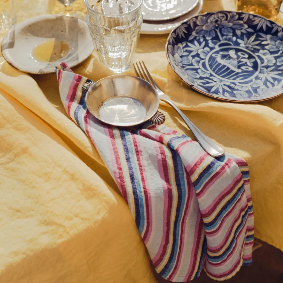 Serviette de table en lin lavé - Rayures Parasol