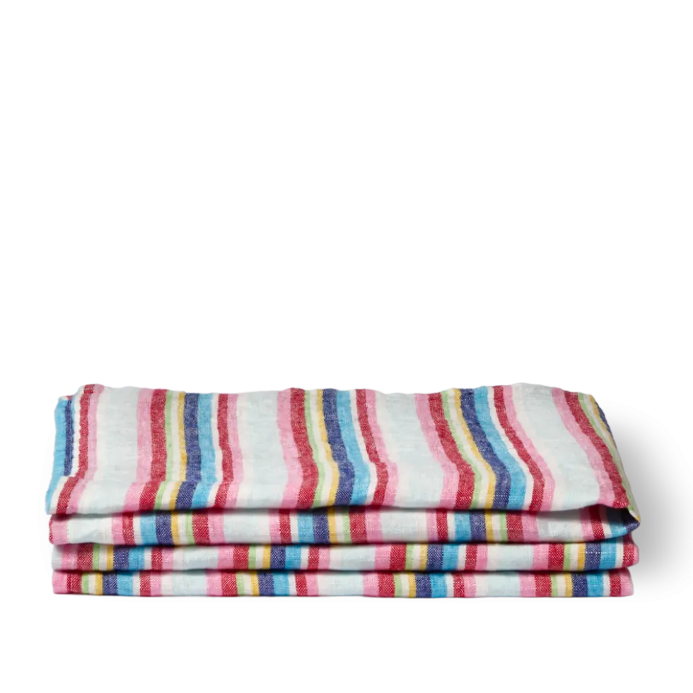 Serviette de table en lin lavé - Rayures Parasol