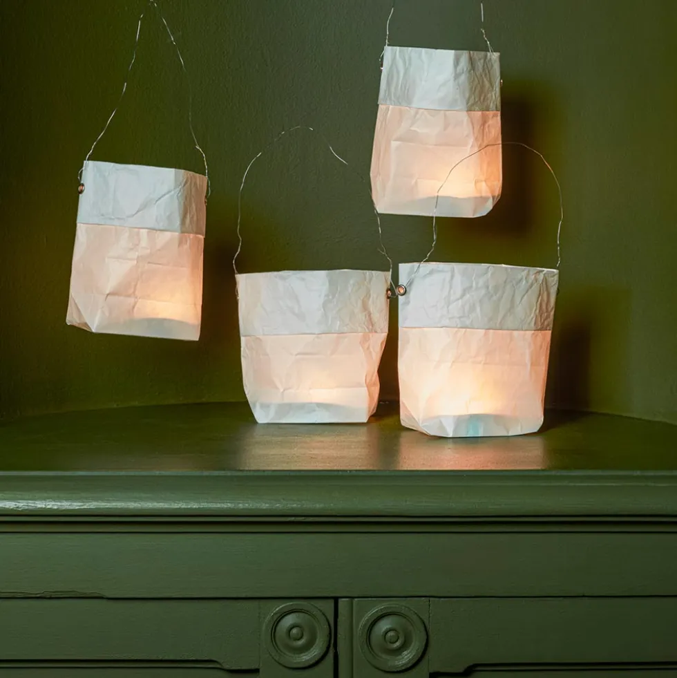 Set de 4 lanternes en papier - Blanc et argenté