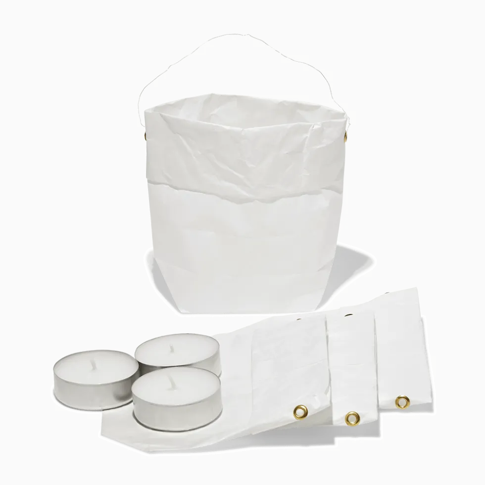 Set de 4 lanternes en papier - Blanc et or