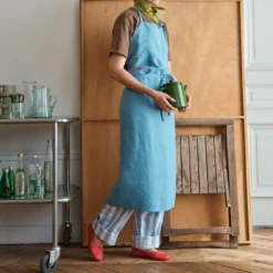 Tablier en lin lavé - Bleu Primaire