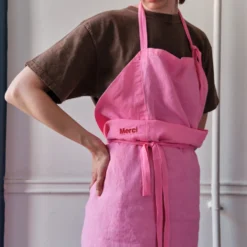 Tablier en lin lavé - Rose Garance