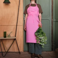 Tablier en lin lavé - Rose Garance