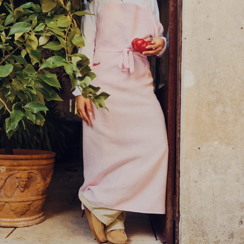 Tablier en lin lavé - Rose Granité