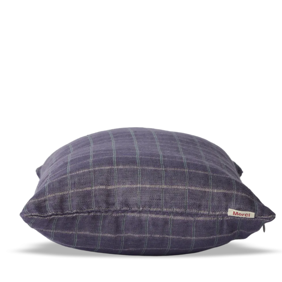 Taie d'oreiller en lin lavé - Carreaux Violet