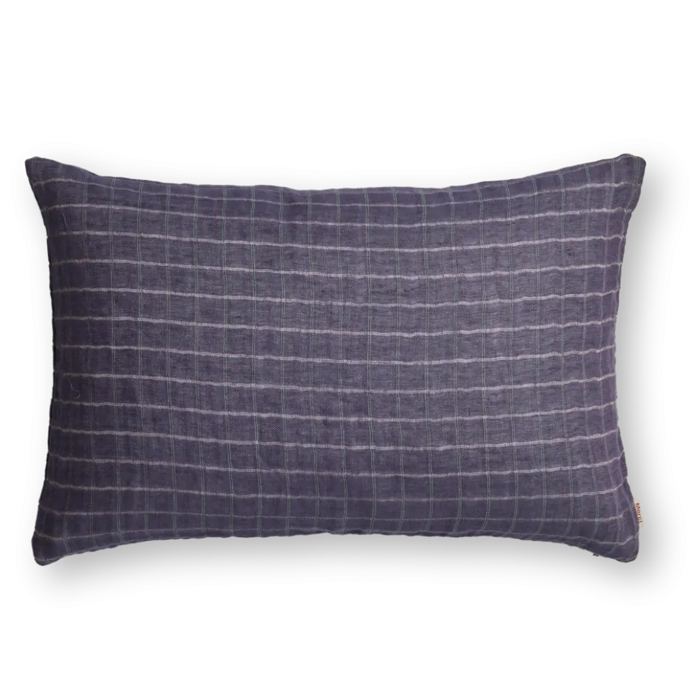 Taie d'oreiller en lin lavé - Carreaux Violet