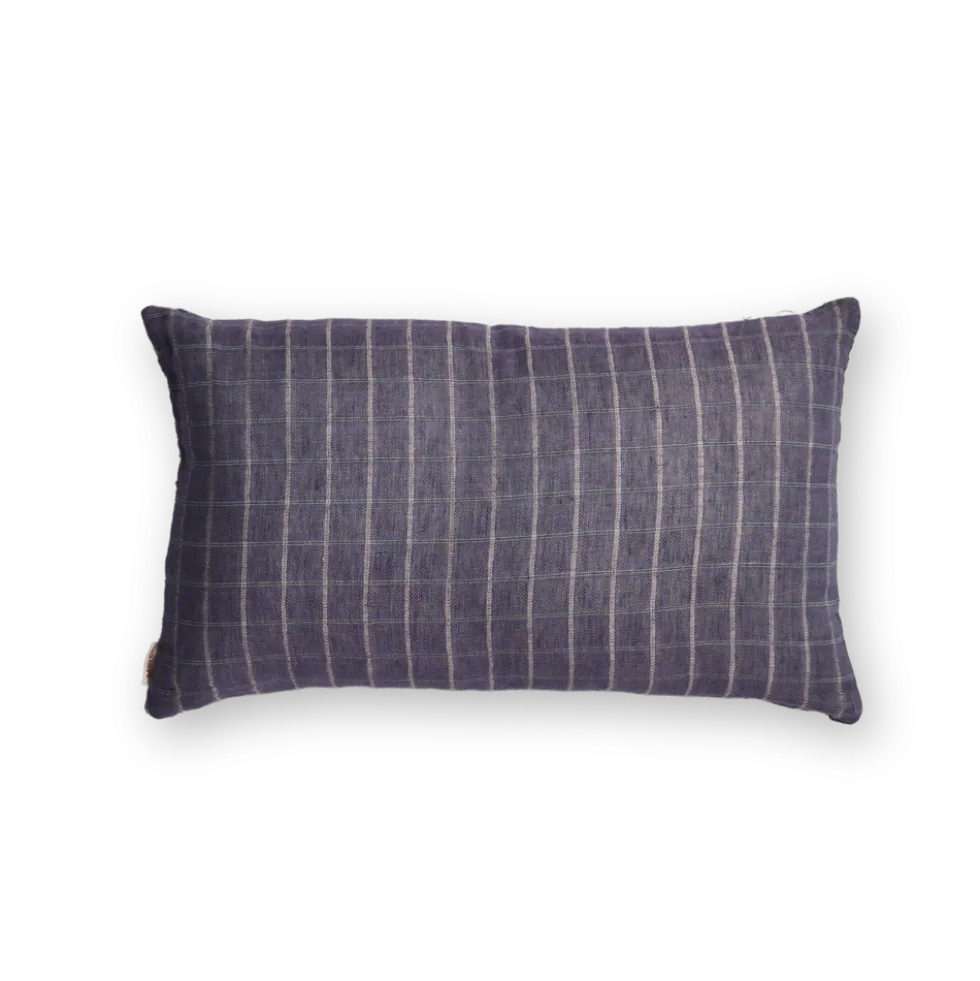 Taie d'oreiller en lin lavé - Carreaux Violet