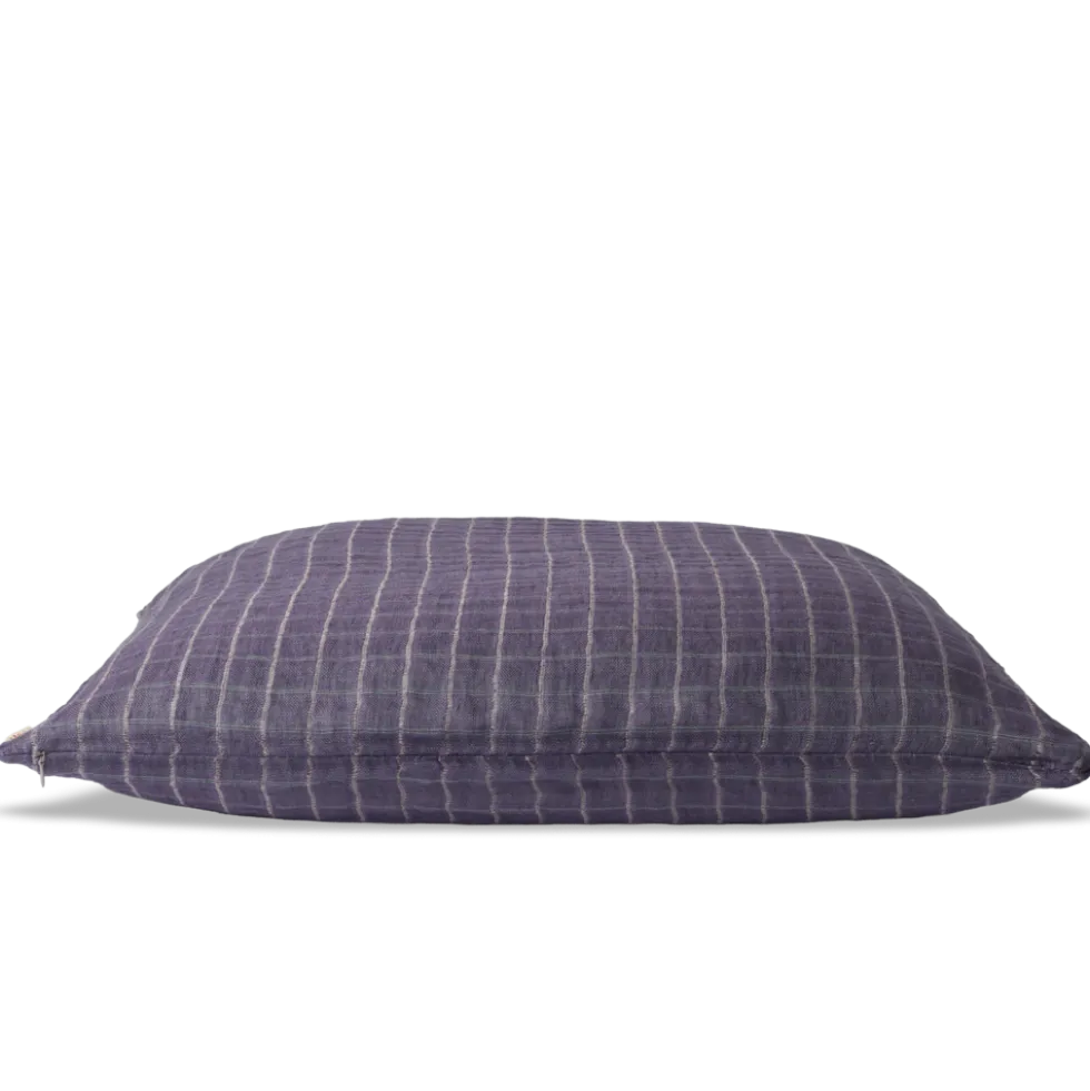 Taie d'oreiller en lin lavé - Carreaux Violet