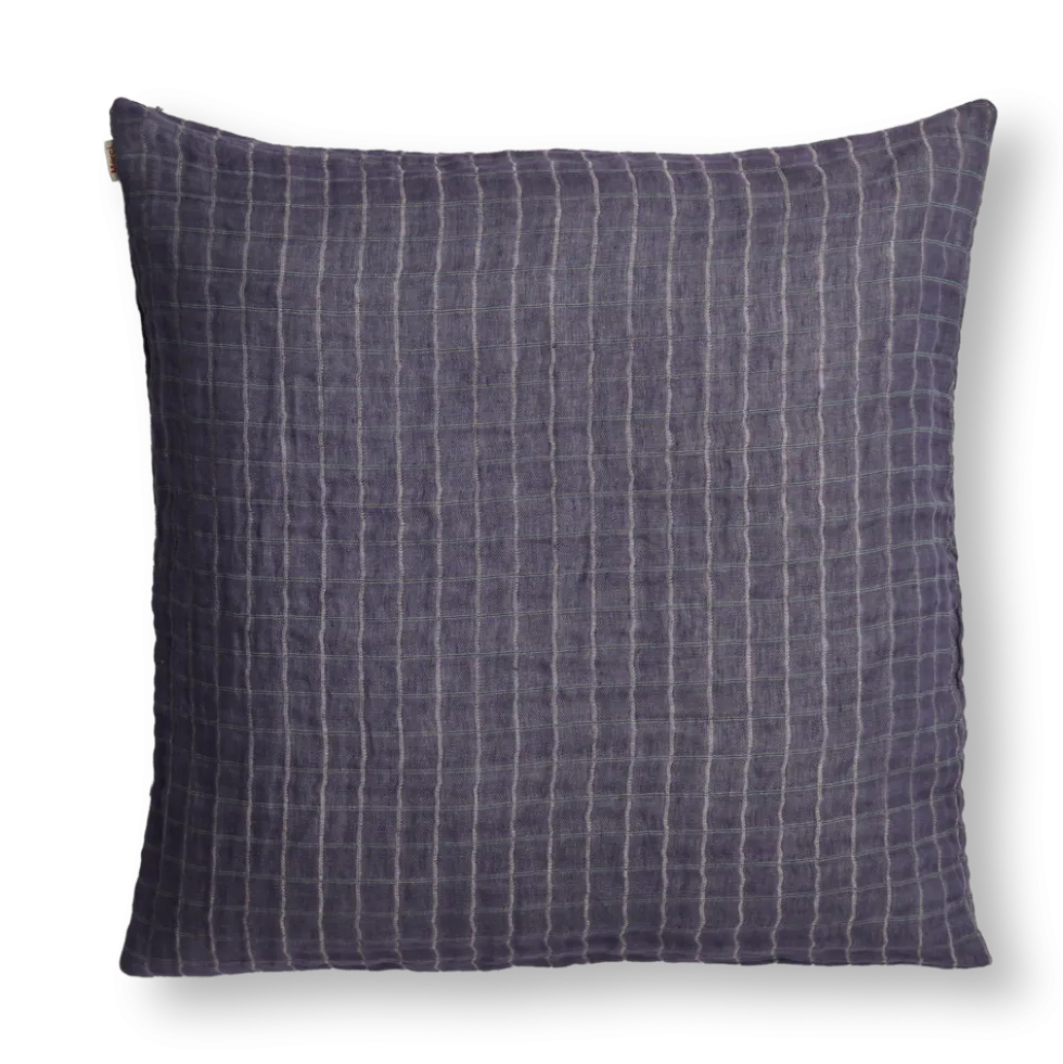 Taie d'oreiller en lin lavé - Carreaux Violet