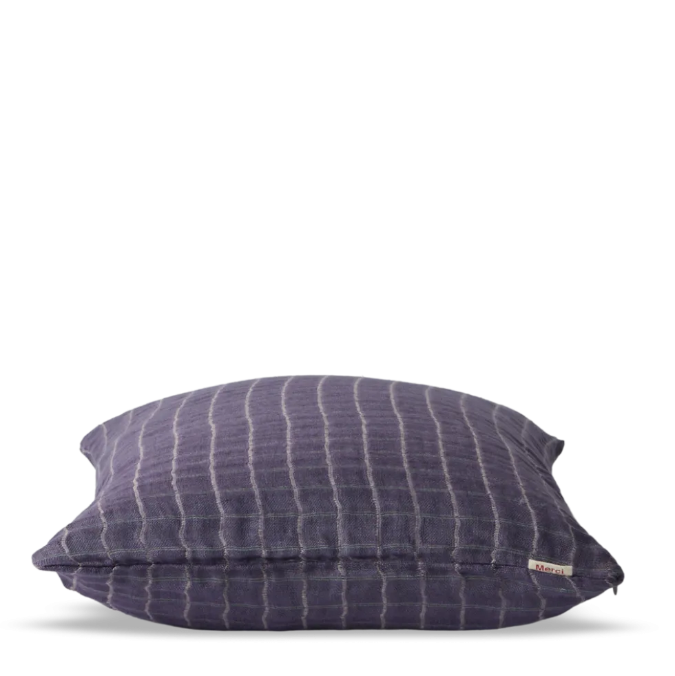 Taie d'oreiller en lin lavé - Carreaux Violet