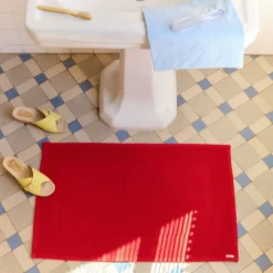 Tapis de bain en coton - Rouge Soir