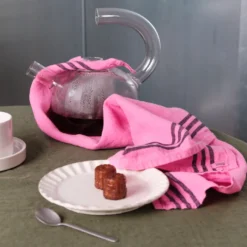 Torchon en lin lavé - Rose Garance