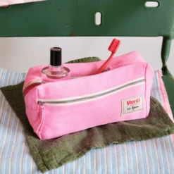 Trousse de toilette en lin lavé - Rose Garance
