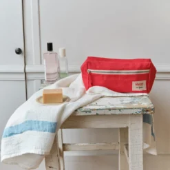 Trousse de toilette en lin lavé - Rouge Vermillon