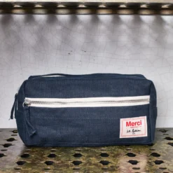 Trousse de toilette en lin lavé - Bleu Encre