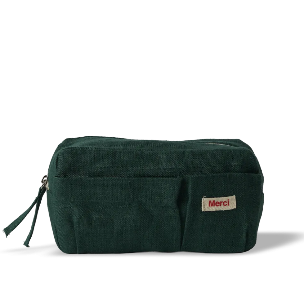 Trousse en lin lavé - Vert Séquoia