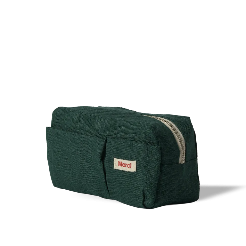 Trousse en lin lavé - Vert Séquoia