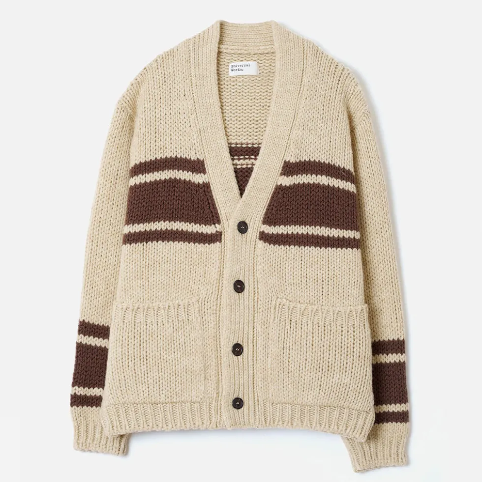 Universal Works - Cardigan Langdale - Écru & Marron