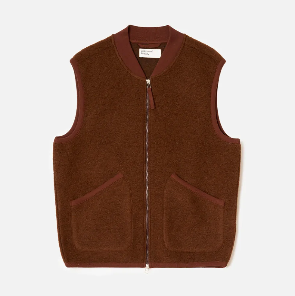 Universal Works - Gilet Sans Manches Zip - Cacao
