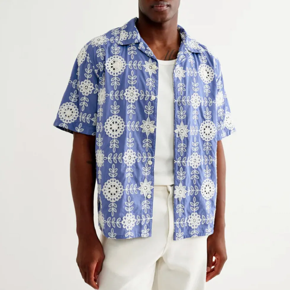 Wax London - Chemise Didcot SS - Bleu Ecru
